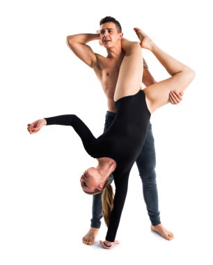 İki kişi izole arka plan üzerinde dans