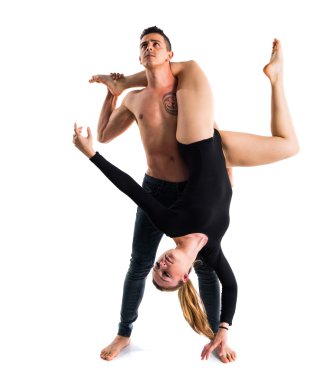 İki kişi izole arka plan üzerinde dans