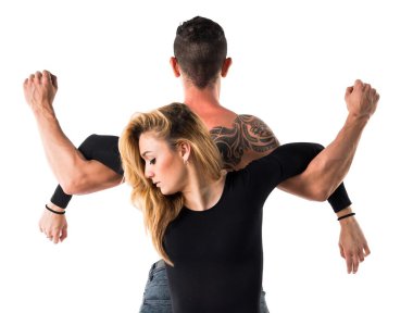 İki kişi izole arka plan üzerinde dans