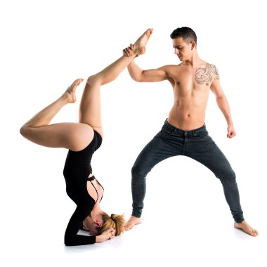 İki kişi izole arka plan üzerinde dans