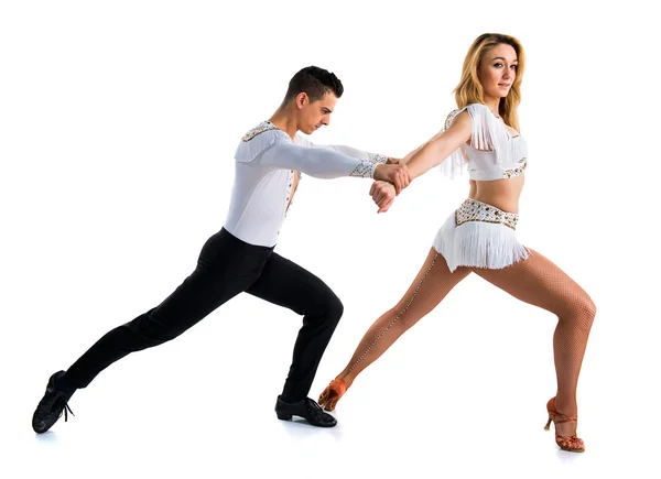 Twee mensen dansen op geïsoleerde achtergrond — Stockfoto