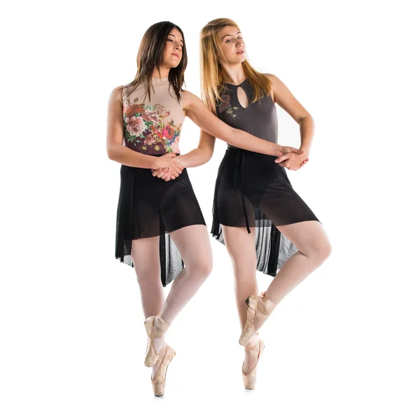 Dwie dziewczyny taniec balet na białym tle — Zdjęcie stockowe