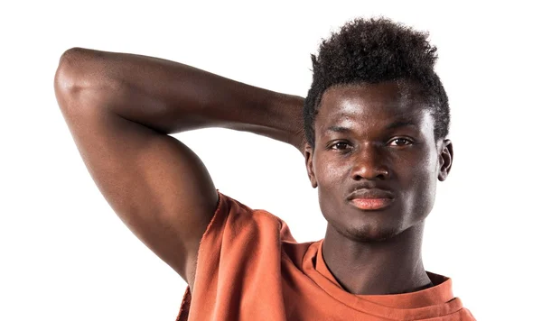 Bonito homem negro posando em estúdio — Fotografia de Stock