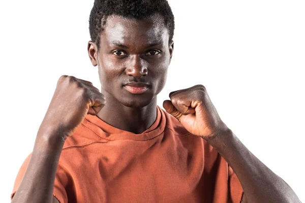 Strong black man giving a punch — Stock Photo, Image