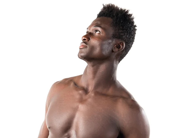 Forte homem negro posando em estúdio — Fotografia de Stock