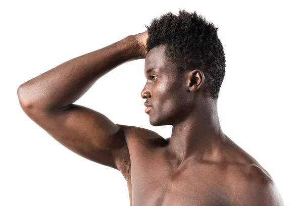 Hombre negro fuerte posando en el estudio — Foto de Stock