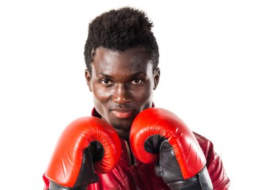 Boks eldivenleri ile siyah adam