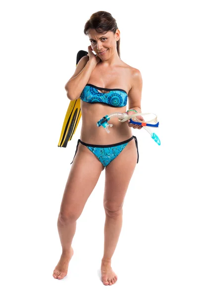 Scuba yüzgeçleri ile bikinili kız — Stok fotoğraf