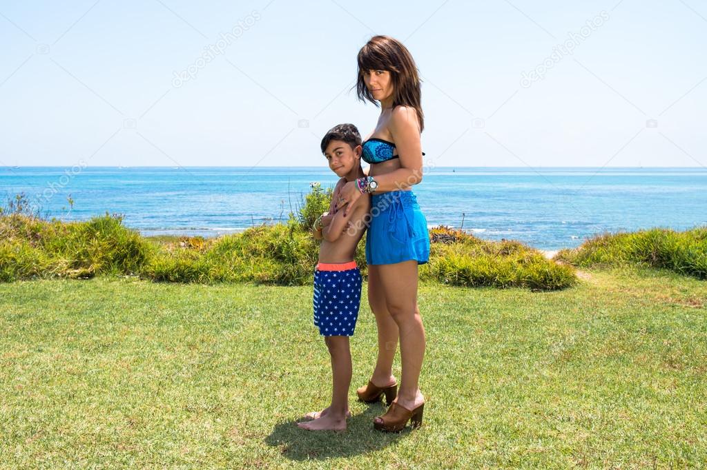 Stock photography ▻ Mother and son in a park in from the beach ◅ 115214308 ...