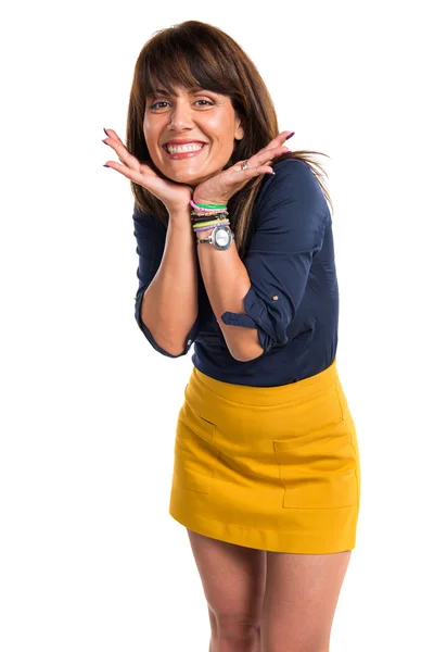 Mujer bonita sobre fondo blanco aislado — Foto de Stock