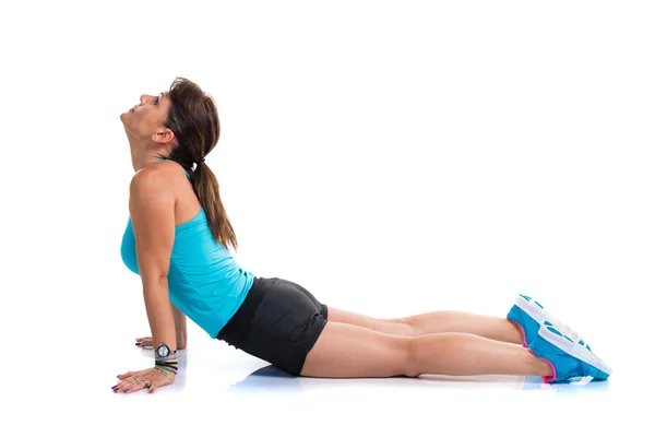 Bella donna sportiva stretching — Foto Stock