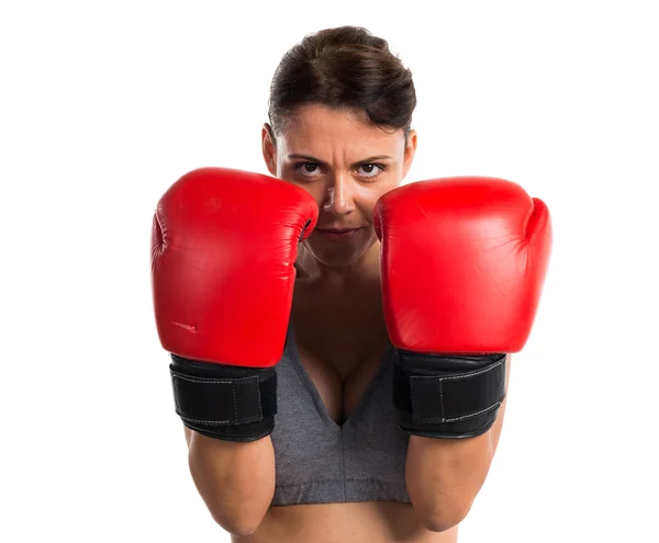 Спортивна жінка з боксерськими рукавичками — стокове фото