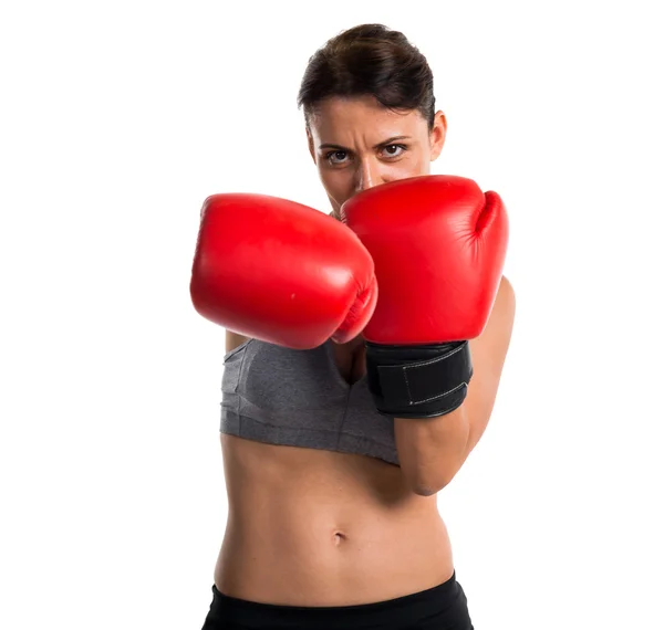 Esporte mulher com luvas de boxe — Fotografia de Stock