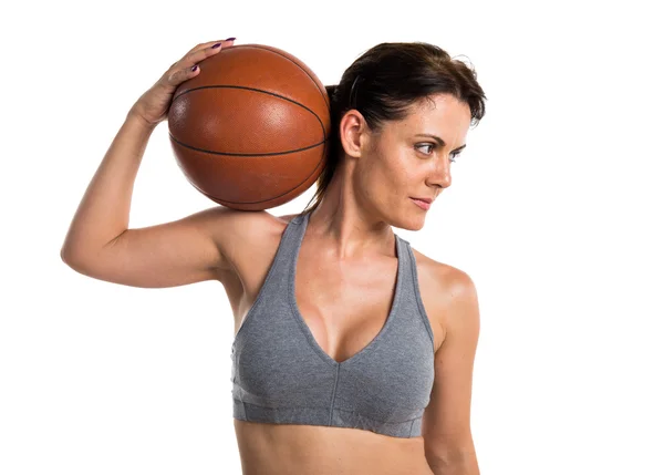 Basketbol oynarken spor kadın — Stok fotoğraf