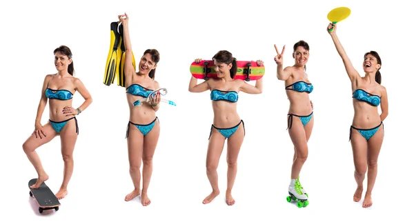 Kvinnan i blå bikini sport — Stockfoto