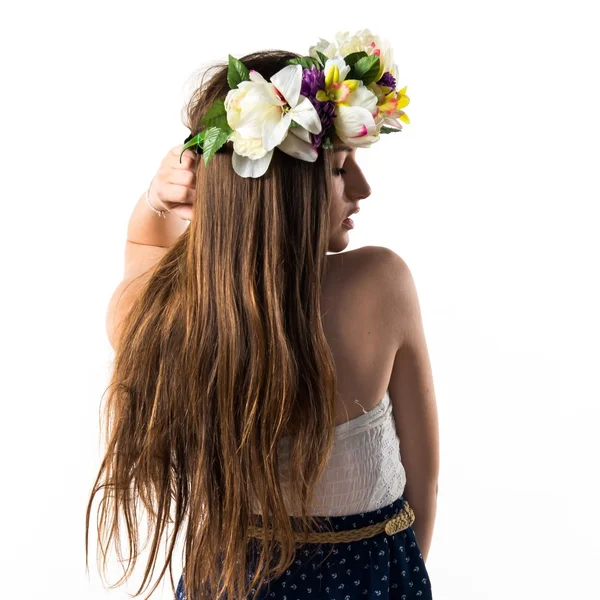 Çiçeklerin taç kadınla modeli — Stok fotoğraf