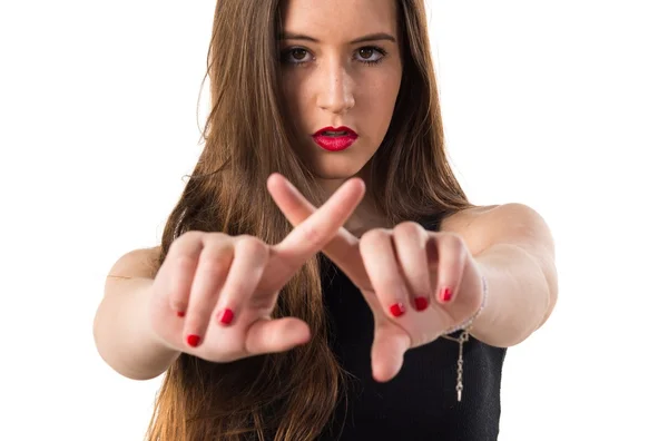 Young girl doing NO gesture — Stock Photo, Image