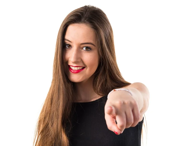 Young girl pointing to the front — Stock Photo, Image