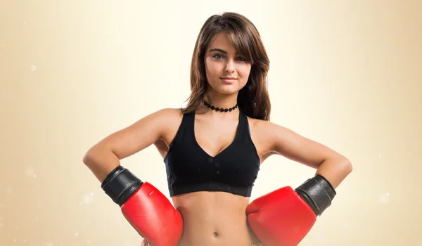 Young girl with boxing gloves — Stock Photo, Image