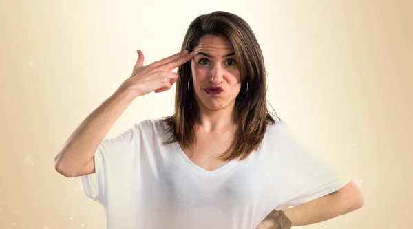 Girl making suicide gesture — Stock Photo, Image