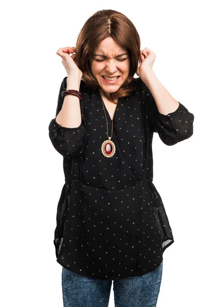 Woman covering her ears — Stock Photo, Image