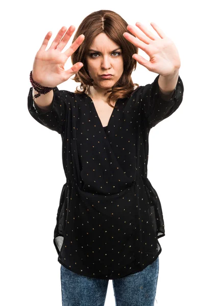 Woman making stop sign — Stock Photo, Image