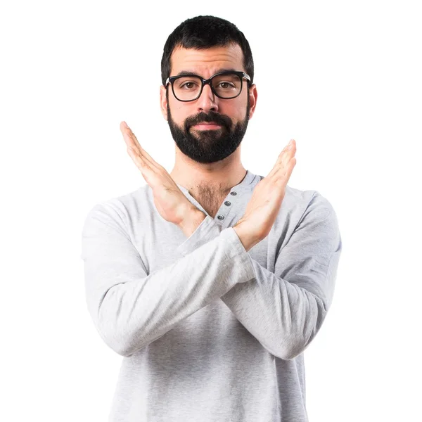 Homem de pijama fazendo stop sign — Fotografia de Stock