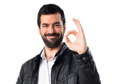 Erkek deri ceket yapmak Ok işareti ile