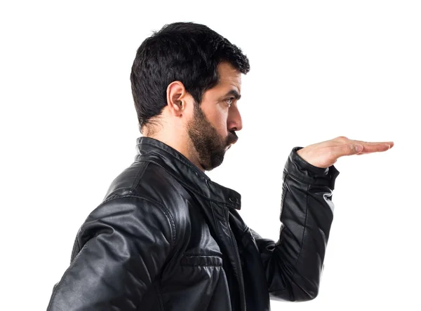 Man with leather jacket egypt gestute — Stock Photo, Image