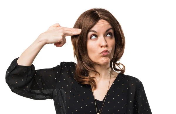 Woman making suicide gesture — Stock Photo, Image