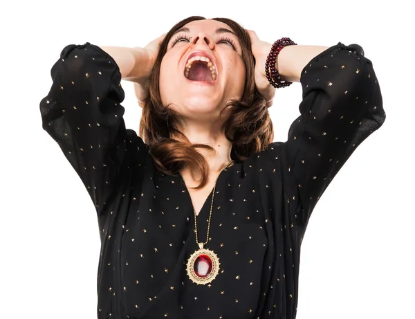 Brunette woman over isolated background — Stock Photo, Image