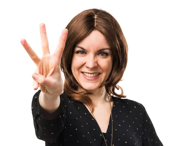 Brunette woman over isolated background — Stock Photo, Image