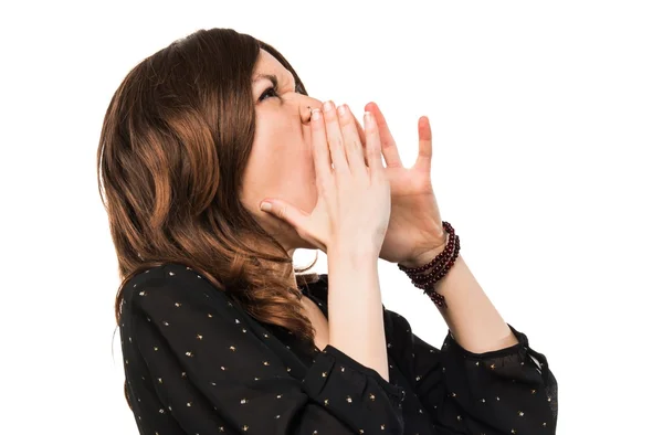 Brunette vrouw over geïsoleerde achtergrond — Stockfoto