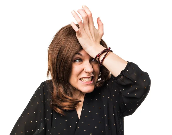 Brunette woman over isolated background — Stock Photo, Image