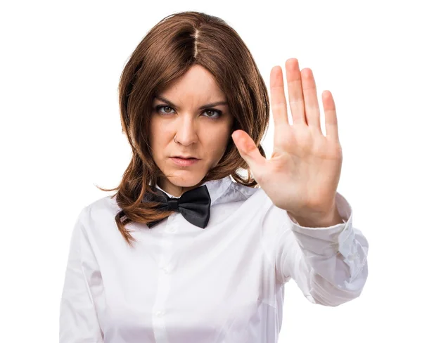 Waitress making stop sign — Stock Photo, Image