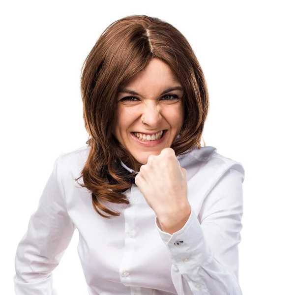 Brunette woman over isolated background — Stock Photo, Image