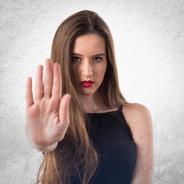 Young girl making stop sign — Stock Photo, Image