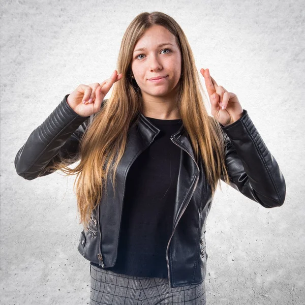 Teen girl with her fingers crossing — Stock Photo, Image