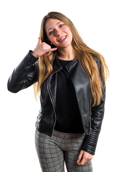 Teen girl making phone gesture — Stock Photo, Image