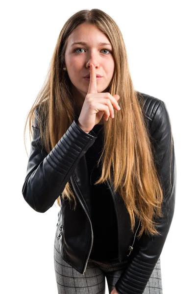Menina adolescente fazendo gesto de silêncio — Fotografia de Stock