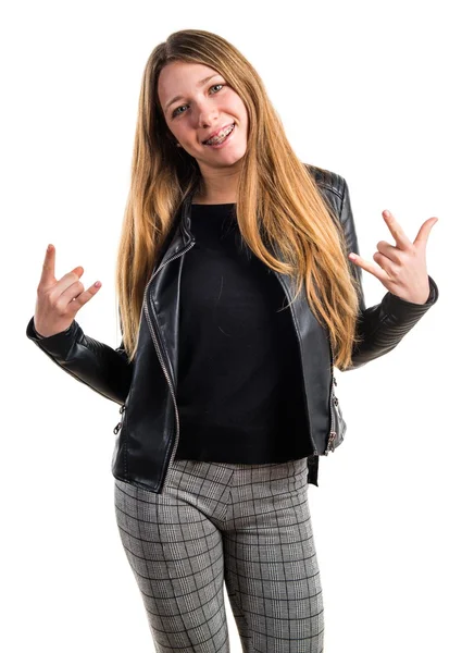 Teenager Mädchen macht Horn Geste — Stockfoto