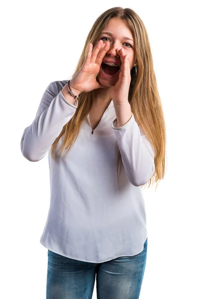 Pretty teen girl over white background — Stock Photo, Image