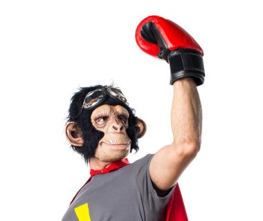 Şanslı süper kahraman maymun adam boks eldivenli