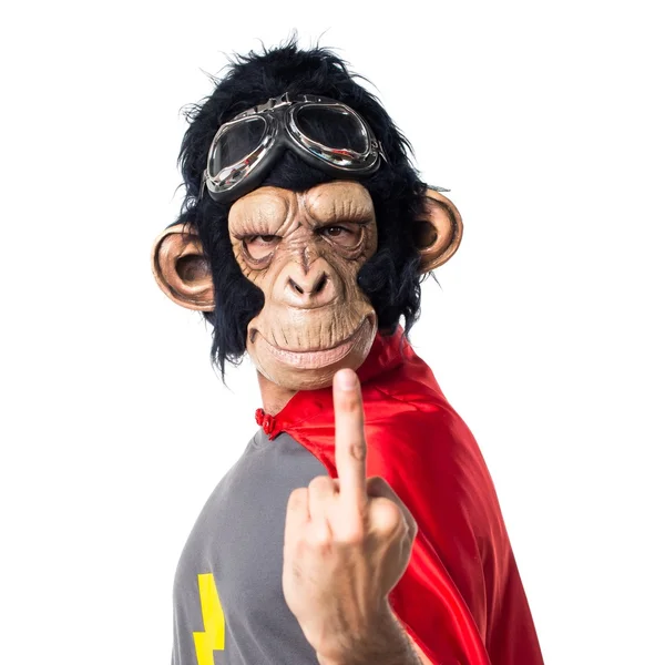 Superhrdina opičí muž roh gesto — Stock fotografie