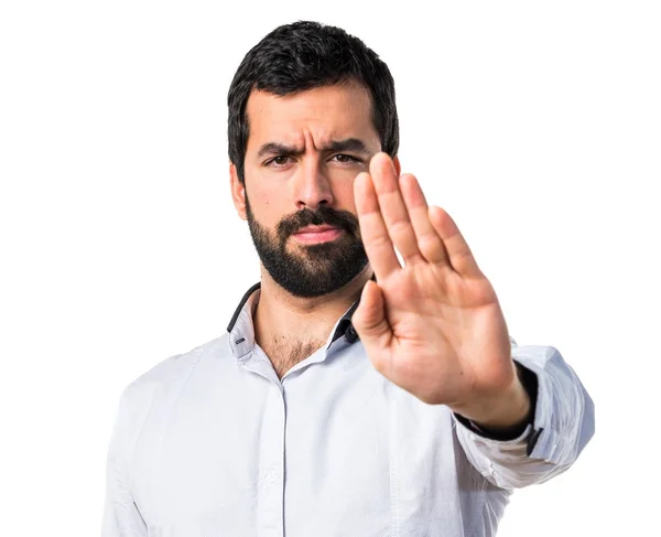 Man making stop sign — Stock Photo, Image