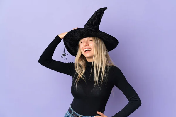 Young Woman Witch Costume Isolated Background Smiling Lot — Stock Photo, Image