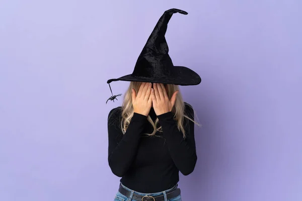 Young Woman Witch Costume Isolated Background Tired Sick Expression — Stock Photo, Image