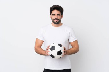 Sakallı, genç ve yakışıklı bir adam, izole edilmiş, beyaz bir geçmişi var.