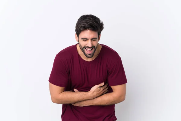 Jovem Homem Bonito Com Barba Sobre Fundo Branco Isolado Sorrindo — Fotografia de Stock