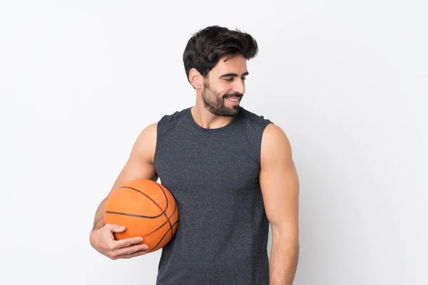 Jugador Baloncesto Hombre Con Barba Sobre Fondo Blanco Aislado Mirando —  Fotos de Stock